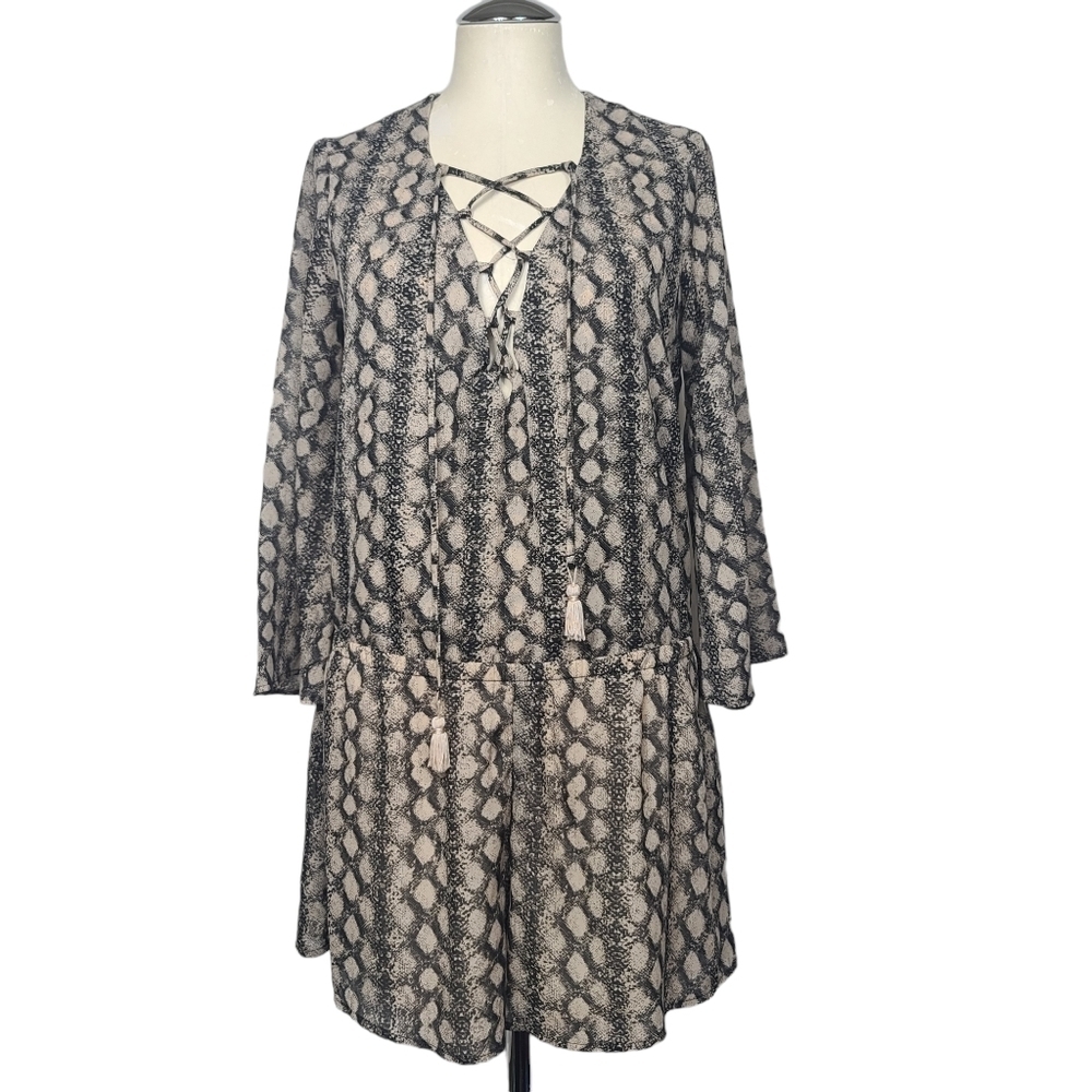 Show Me Your Mumu Snakeskin Print Tillie Tie Lace Up Cropped Sleeves Romper S
